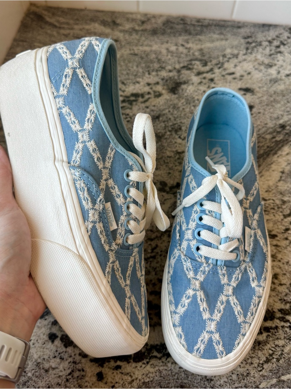 Vans Authentic Stackform "Denim Mix" in Light Blue / Marshmallow. Size 8. EUC